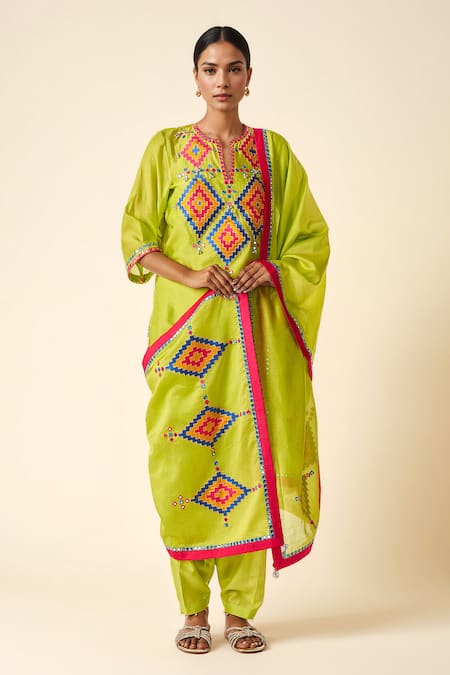 Gulabo by Abu Sandeep Ikat Applique Motif Kurta 