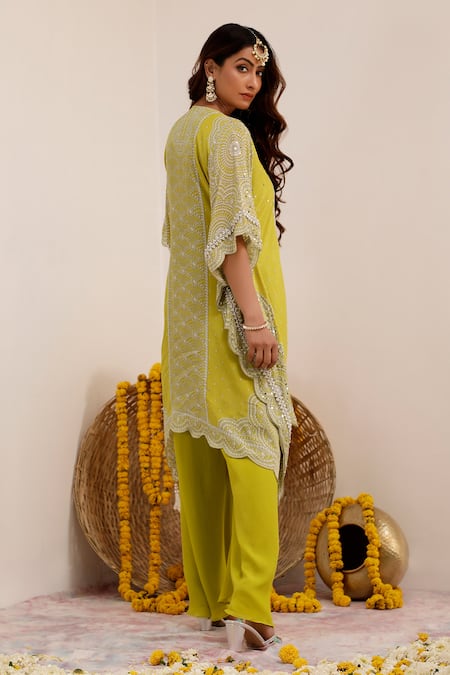 Surkh Syahi Pearl Print Kaftan & Palazzo Set 