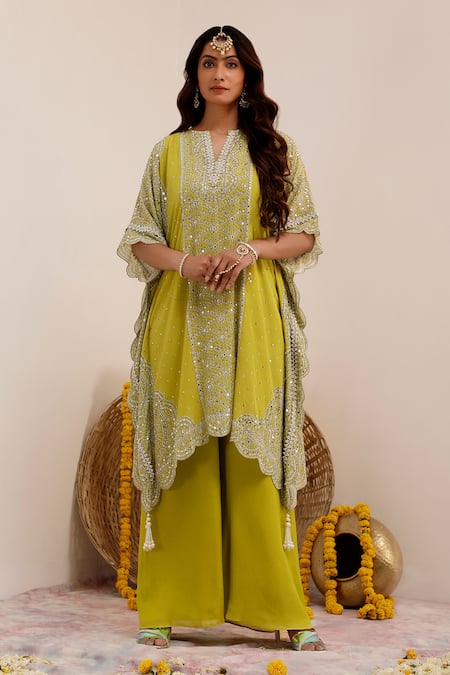 Surkh Syahi Pearl Print Kaftan & Palazzo Set 