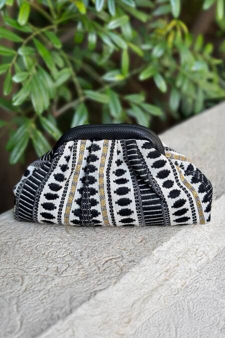 Shop Bhavna Kumar Black Tassels, Embroidery Thread Woven Clutch With at Aza Fashions Shop_Bhavna Kumar_Black Tassels, Embroidery Thread Woven Clutch With_at_Aza_Fashions