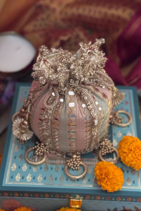 Bhavna Kumar_Gold Mirrors, Embroidery Potli Bag_Online_at_Aza_Fashions