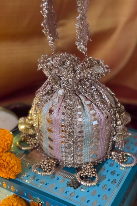 Buy_Bhavna Kumar_Gold Mirrors, Embroidery Potli Bag_Online_at_Aza_Fashions