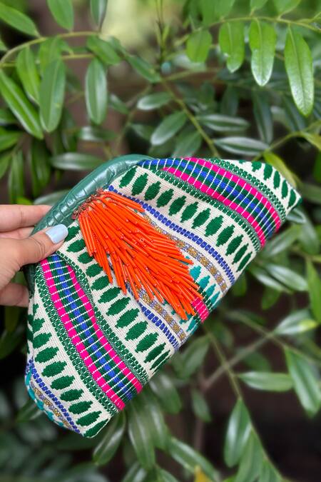 Bhavna Kumar Multi Color Embroidery, Tassels Thread Woven Multicolor Clutch Online at Aza Fashions Bhavna Kumar_Multi Color Embroidery, Tassels Thread Woven Multicolor Clutch_Online_at_Aza_Fashions