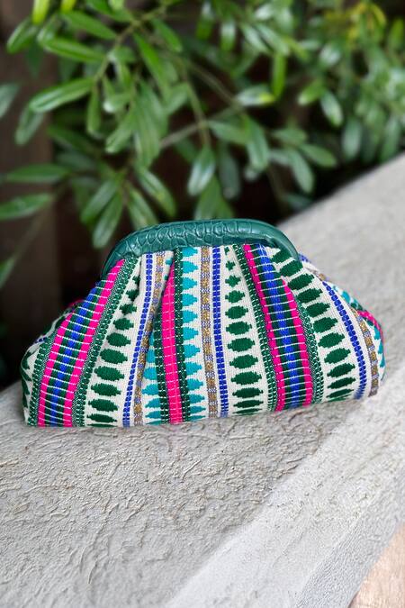 Shop Bhavna Kumar Multi Color Embroidery, Tassels Thread Woven Multicolor Clutch at Aza Fashions Shop_Bhavna Kumar_Multi Color Embroidery, Tassels Thread Woven Multicolor Clutch_at_Aza_Fashions