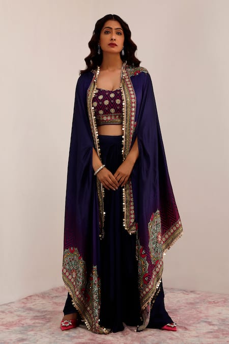 Surkh Syahi Tribal Bloom Print Cape & Draped Skirt Set 
