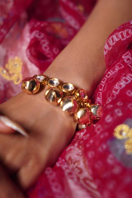 Rejuvenate Jewels_Gold Plated Crystals Kundan And Ghungroo Bracelet _Online_at_Aza_Fashions