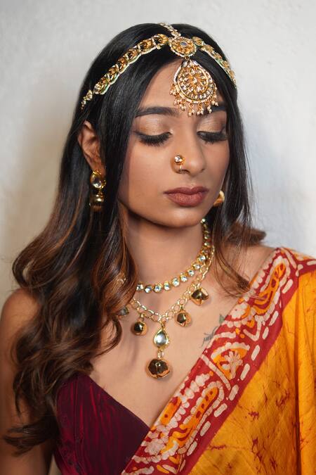 Buy Rejuvenate Jewels Gold Plated Gota Patti Kundan Ghungroo Tear Drop Earrings Online at Aza Fashions Buy_Rejuvenate Jewels_Gold Plated Gota Patti Kundan Ghungroo Tear Drop Earrings _Online_at_Aza_Fashions