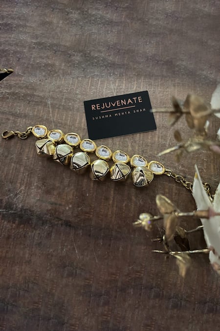 Shop Rejuvenate Jewels Gold Plated Crystals Kundan And Ghungroo Bracelet at Aza Fashions Shop_Rejuvenate Jewels_Gold Plated Crystals Kundan And Ghungroo Bracelet _at_Aza_Fashions