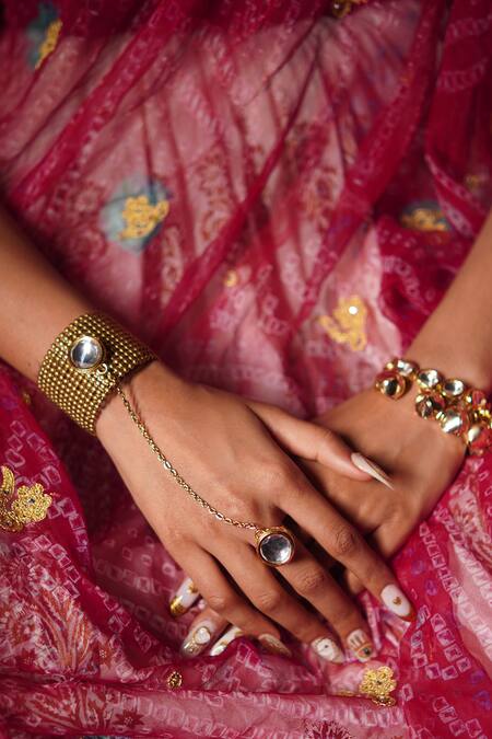 Buy_Rejuvenate Jewels_Gold Plated Crystals Kundan And Ghungroo Bracelet _Online_at_Aza_Fashions
