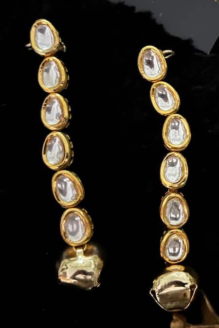 Shop Rejuvenate Jewels Gold Plated Crystals, Tassels Kundan Embellished Ear Cuffs at Aza Fashions Shop_Rejuvenate Jewels_Gold Plated Crystals, Tassels Kundan Embellished Ear Cuffs _at_Aza_Fashions