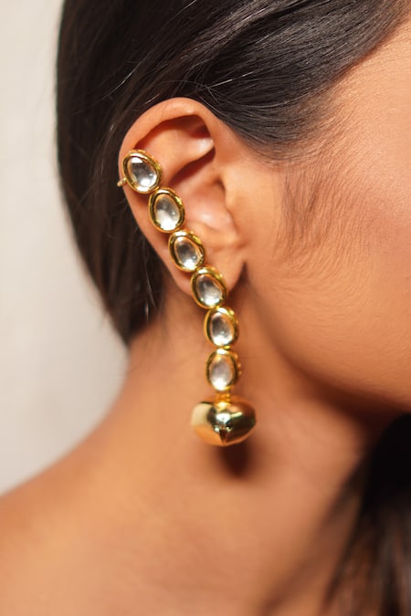 Rejuvenate jewels Gold Kundan Embellished Ear Cuffs 