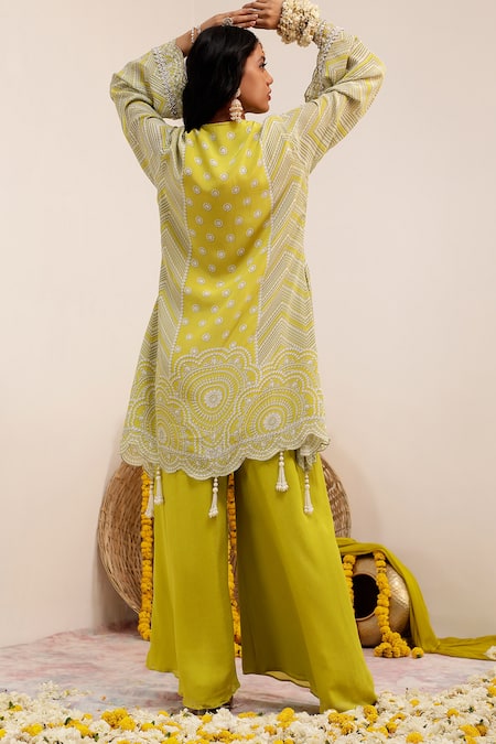 Surkh Syahi Kaftan Style Pearl Print Kurta Set 