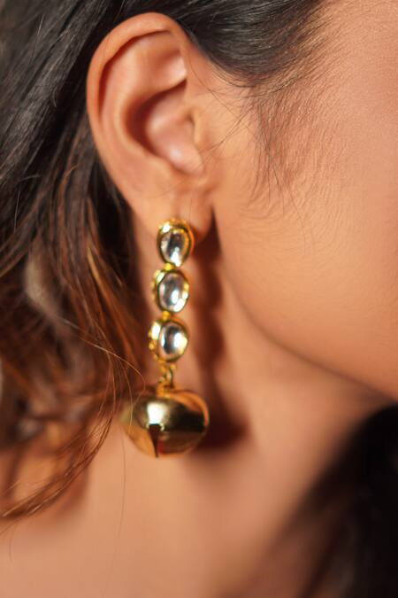 Rejuvenate Jewels Gold Plated Gota Patti, Studs Kundan Ghungroo Earrings Online at Aza Fashions Rejuvenate Jewels_Gold Plated Gota Patti, Studs Kundan Ghungroo Earrings _Online_at_Aza_Fashions