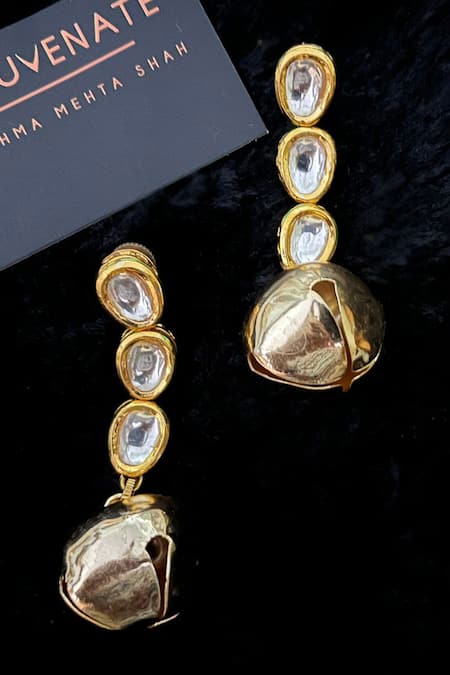 Shop Rejuvenate Jewels Gold Plated Gota Patti, Studs Kundan Ghungroo Earrings at Aza Fashions Shop_Rejuvenate Jewels_Gold Plated Gota Patti, Studs Kundan Ghungroo Earrings _at_Aza_Fashions