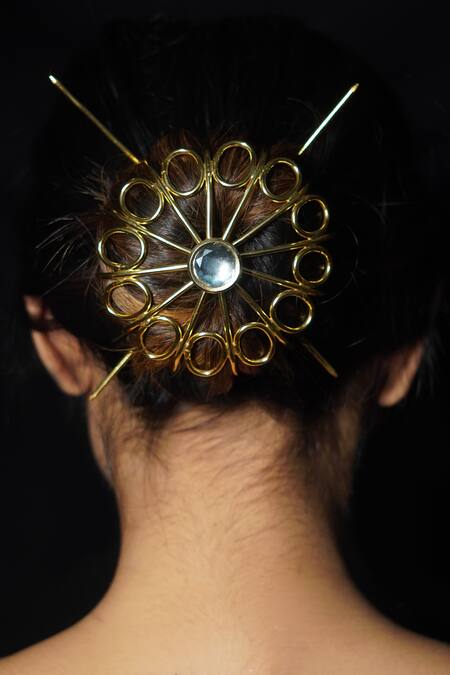 Buy_Rejuvenate Jewels_Gold Diamonds Kundan Embellished Hair Bun_Online_at_Aza_Fashions