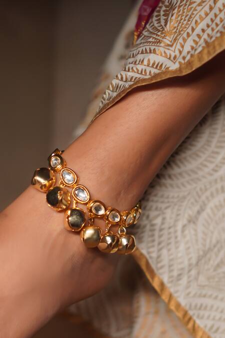 Rejuvenate Jewels_Gold Plated Kundan Embellished Anklet _Online_at_Aza_Fashions