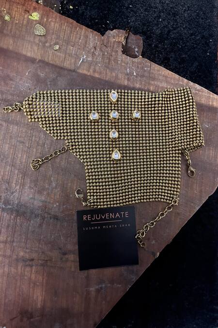 Buy_Rejuvenate Jewels_Gold Embroidery Kundan Embellished Mesh Glove 