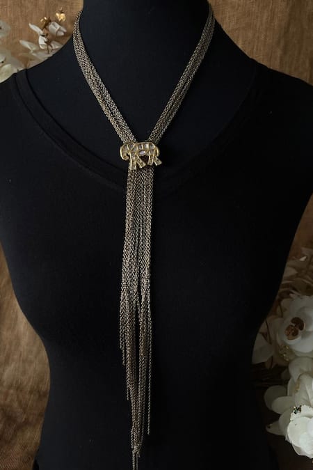 Shop Rejuvenate Jewels Gold Plated Gajraj Elephant Pendant Necklace at Aza Fashions Shop_Rejuvenate Jewels_Gold Plated Gajraj Elephant Pendant Necklace _at_Aza_Fashions