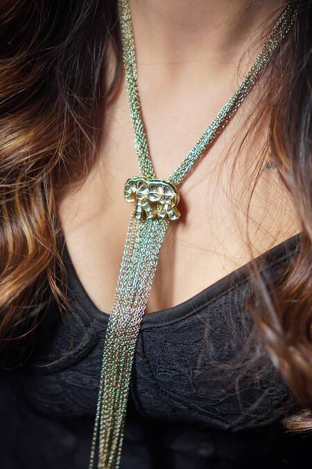 Rejuvenate Jewels_Gold Plated Gajraj Elephant Pendant Necklace _Online_at_Aza_Fashions