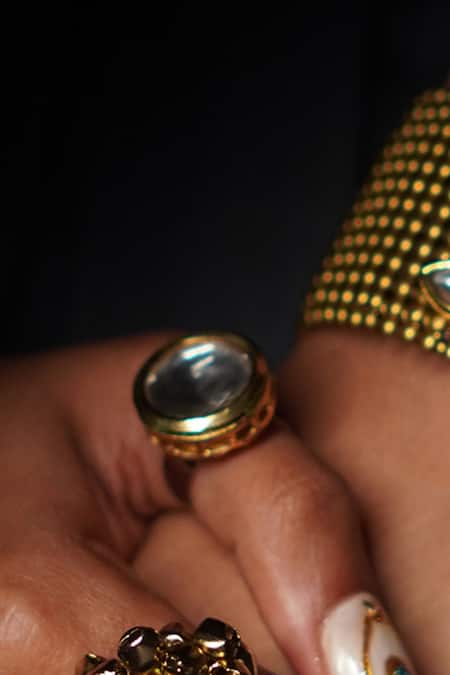 Rejuvenate Jewels_Gold Plated Imitation Diamonds Kundan Studded Ring _Online_at_Aza_Fashions