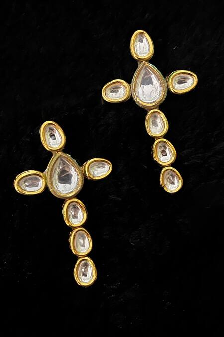 Shop_Rejuvenate Jewels_Gold Plated Celestial Kundan Earrings _at_Aza_Fashions