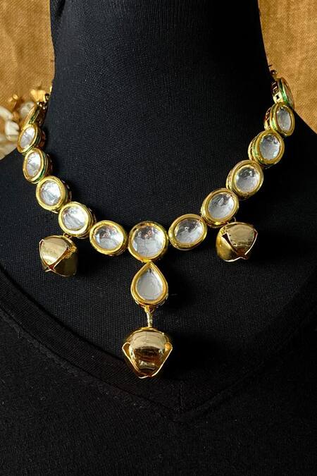 Shop Rejuvenate Jewels Gold Plated Kundan Ghungroo Choker at Aza Fashions Shop_Rejuvenate Jewels_Gold Plated Kundan Ghungroo Choker _at_Aza_Fashions