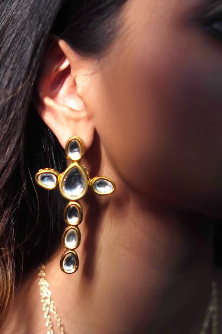 Shop_Rejuvenate Jewels_Gold Plated Celestial Kundan Earrings _Online_at_Aza_Fashions