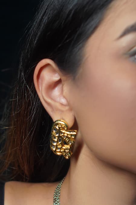 Rejuvenate Jewels_Gold Plated Gota Patti Gajraj Elephant Shaped Studs _Online_at_Aza_Fashions