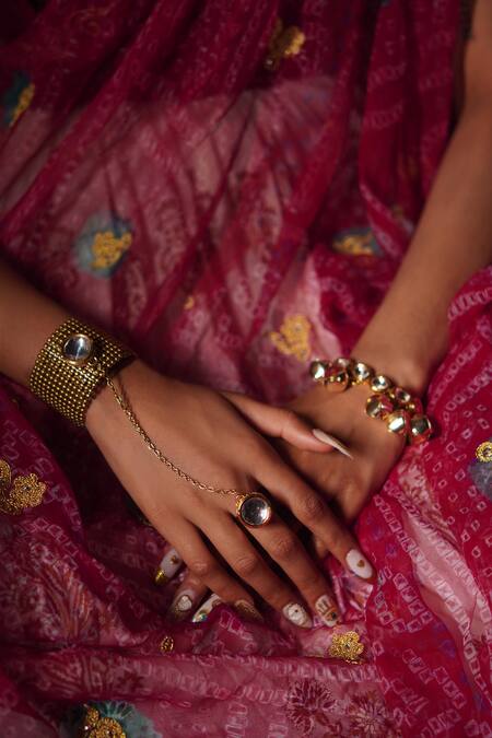 Buy_Rejuvenate Jewels_Gold Plated Stones Mesh Kundan Haathpan _Online_at_Aza_Fashions