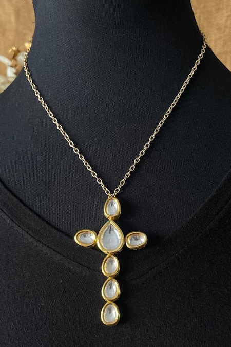 Buy_Rejuvenate Jewels_Gold Plated Embroidery Kundan Long Pendant Necklace 