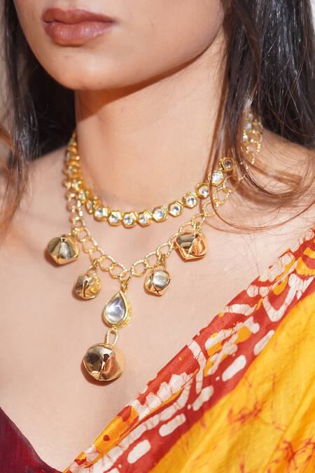 Rejuvenate Jewels_Gold Plated Kundan Layered Pendant Necklace _Online_at_Aza_Fashions