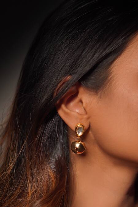 Buy_Rejuvenate Jewels_Gold Plated Gota Patti, Studs Kundan Ghungroo Drop Earrings _Online_at_Aza_Fashions