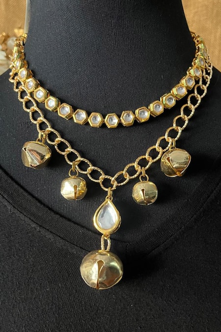 Shop_Rejuvenate Jewels_Gold Plated Kundan Layered Pendant Necklace _at_Aza_Fashions