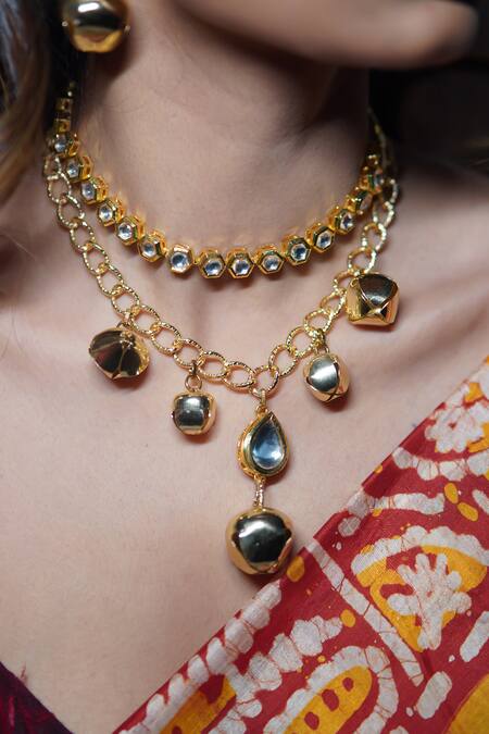 Buy_Rejuvenate Jewels_Gold Plated Kundan Layered Pendant Necklace _Online_at_Aza_Fashions