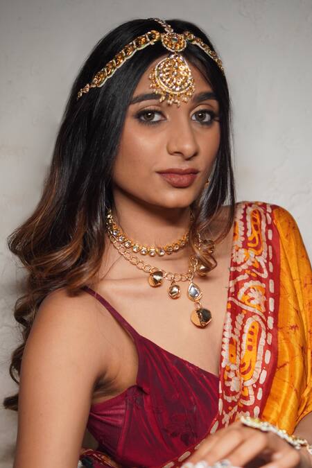 Buy_Rejuvenate Jewels_Gold Plated Kundan Bead Embellished Mathapatti _Online_at_Aza_Fashions