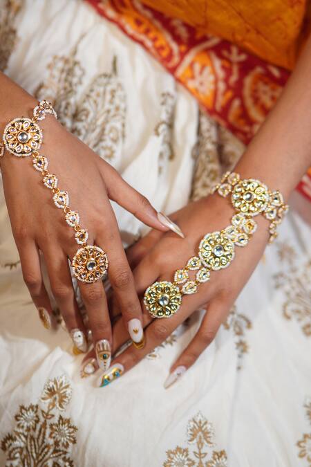 Buy_Rejuvenate Jewels_Gold Plated Kundan Bead Embellished Haathpan _Online_at_Aza_Fashions