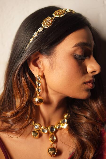 Buy_Rejuvenate Jewels_Gold Plated Beads Kundan Studded Headband _Online_at_Aza_Fashions