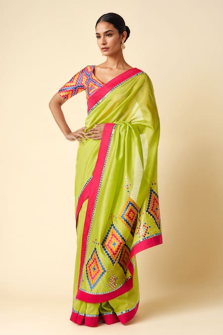 Gulabo by Abu Sandeep Multi Color Ikat Applique Blouse 