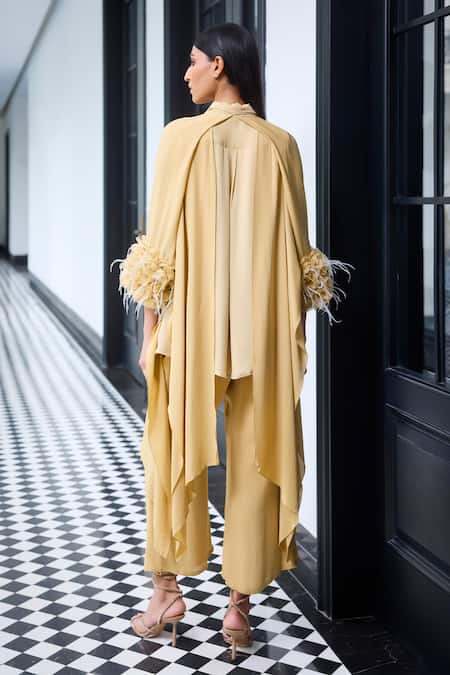 Label Ruhbab 3D Embroidered Draped Cape Shirt & Trouser 