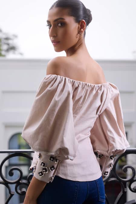 Label Ruhbab 3D Sequin Embroidered Cuff Top 