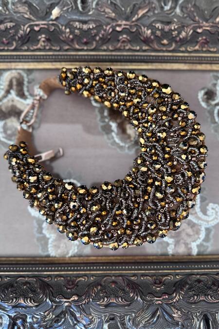 Bhavna Kumar Gold Beads Antique Moon Shaped Bag Online at Aza Fashions Bhavna Kumar_Gold Beads Antique Moon Shaped Bag_Online_at_Aza_Fashions