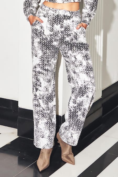 Kay Kay Black Denim, Linen Sequins Textured Crop Hoodie Jacket And Pant Set Online at Aza Fashions Kay Kay_Black Denim, Linen Sequins Textured Crop Hoodie Jacket And Pant Set _Online_at_Aza_Fashions