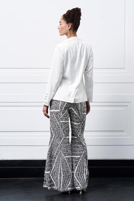 Shop_Kay Kay_Off White Mohair, Modal Sequins, Beads Embellished Pant Set _at_Aza_Fashions