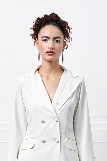 Kay Kay_Off White Mohair, Modal Sequins, Beads Embellished Pant Set _Online_at_Aza_Fashions