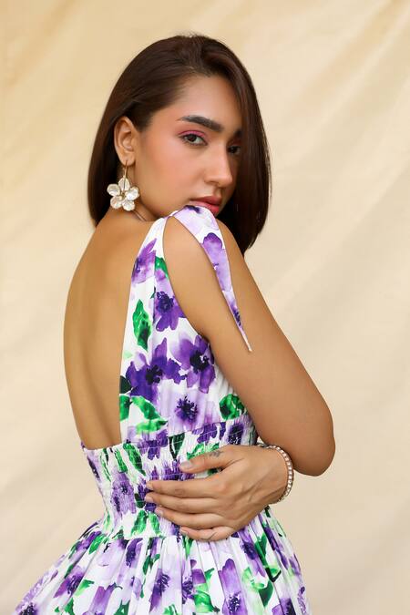 Kay Kay_White Poplin V-neck Iris Bloom Print Maxi Dress _Online_at_Aza_Fashions