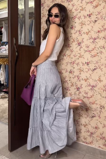 Kay Kay Embellished Tank Top & Striped Maxi Skirt Set 