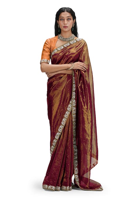 Mimamsaa Aparna Metallic Sequined Saree With Blouse 