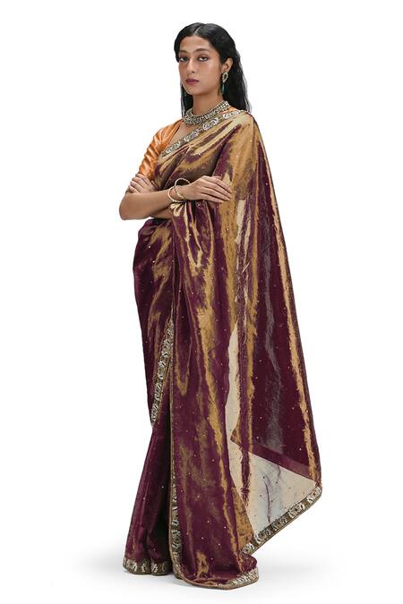 Mimamsaa Brown Tissue, Silk Sequins Asymmetric Garnet Saree Set Online at Aza Fashions Mimamsaa_Brown Tissue, Silk Sequins Asymmetric Garnet Saree Set _Online_at_Aza_Fashions