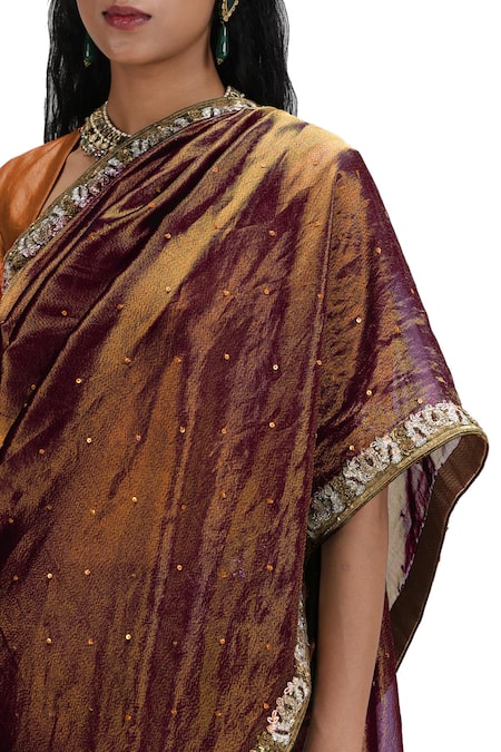 Buy Mimamsaa Brown Tissue, Silk Sequins Asymmetric Garnet Saree Set Online at Aza Fashions Buy_Mimamsaa_Brown Tissue, Silk Sequins Asymmetric Garnet Saree Set _Online_at_Aza_Fashions