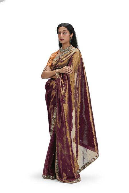 Mimamsaa Brown Tissue, Silk Sequins Asymmetric Garnet Saree Set at Aza Fashions Mimamsaa_Brown Tissue, Silk Sequins Asymmetric Garnet Saree Set _at_Aza_Fashions